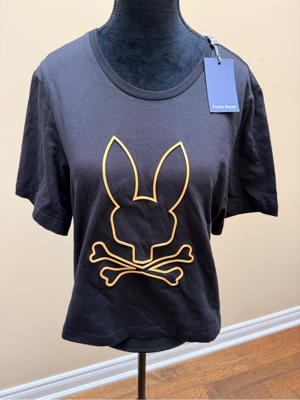 PSYCHO BUNNY Beaumont Metallic Black T-Shirt Women’s Size Small BRAND NEW